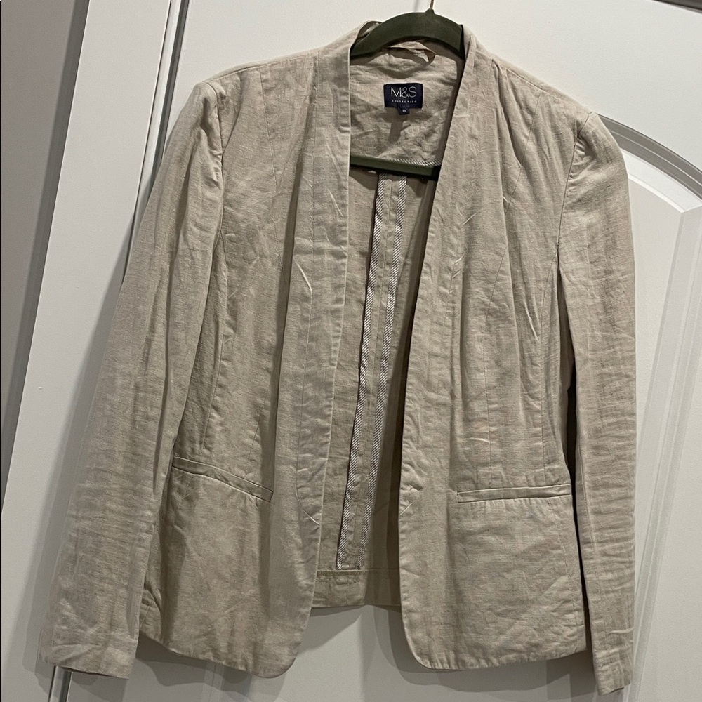 Women's Cream Open Front Linen Blend Jacket - Picture 1 of 9
